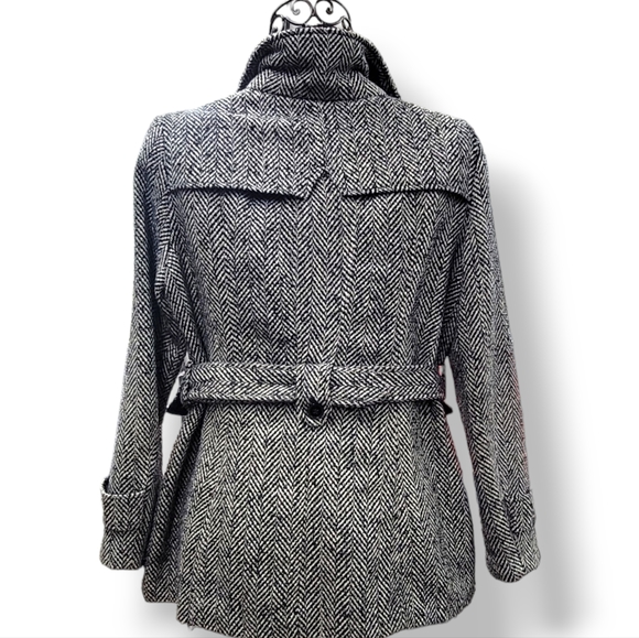 Nicole Miller Coat Womens Sz L Black Tan Herringbone Classic Chic Casual Winter - Picture 2 of 11